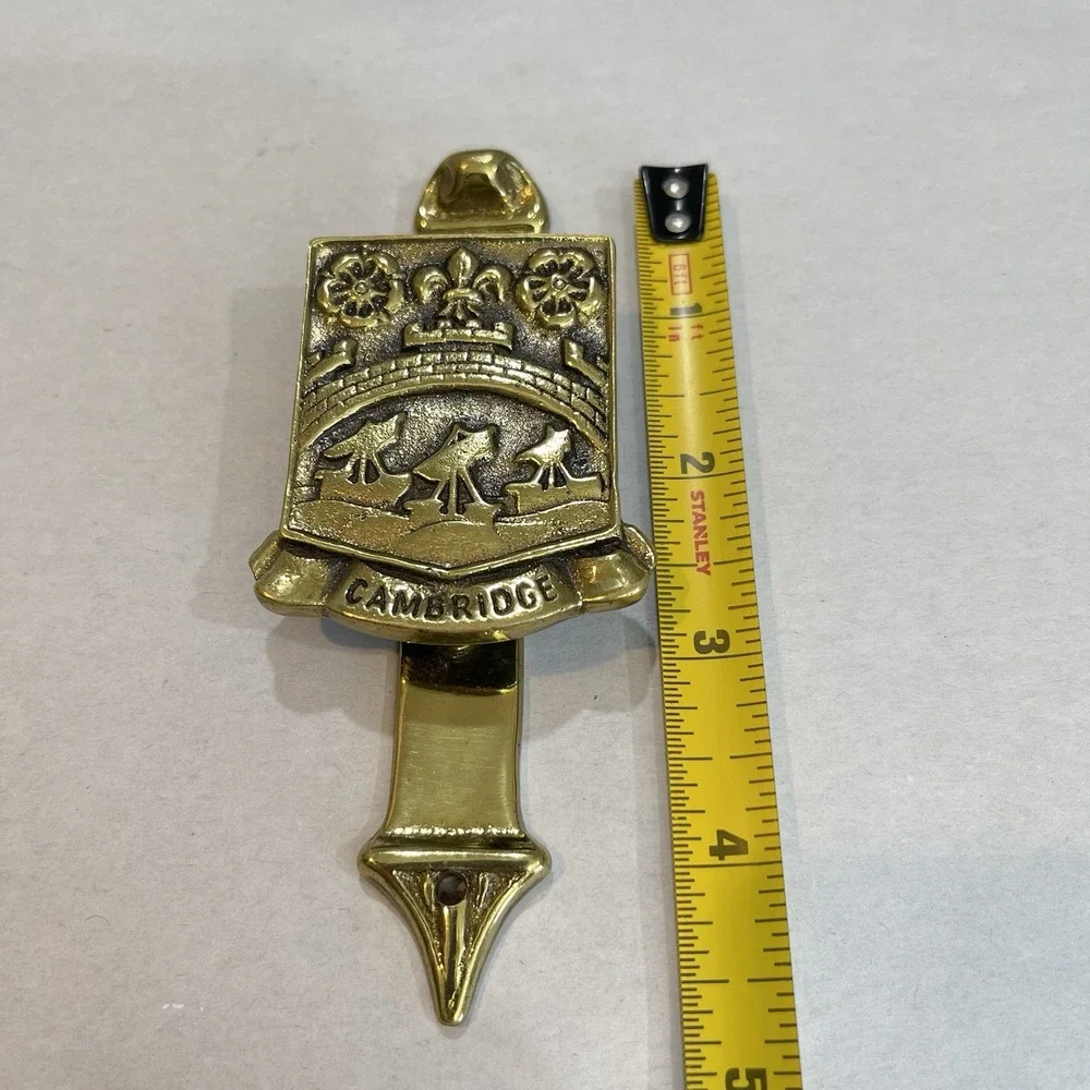 Vintage Style Unbranded British Brass Door Knocker Cambridge Crest Shield